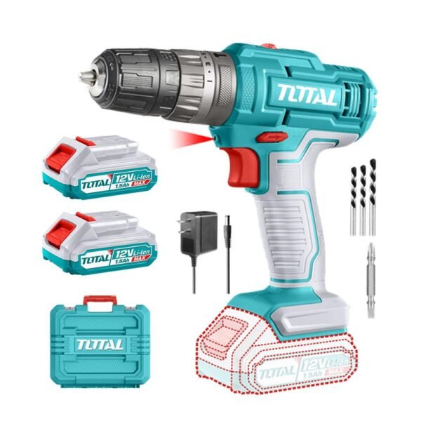 TALADRO DE IMPACTO INALAMBRICO 3/8" 12V INCLUYE 2 BATERIAS, 1 CARGADOR, 3 BROCAS Y 1 PUNTA TALADRO (+)(-) SUPER TOTAL (UTIDLI1228)