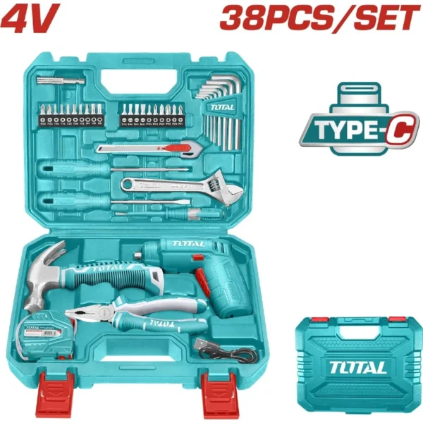ATORNILLADOR INALAMBRICO 4V ESTUCHE PLASTICO + 37 PIEZAS SUPER SELECT TOTAL (THKTHP10386)