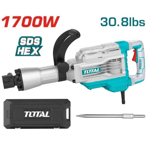 DEMOLEDOR SDS HEX 1700W 45JOULES INCLUYE UN CINCEL CAJA PLASTICA INDUSTRIAL TOTAL (UTH217458)