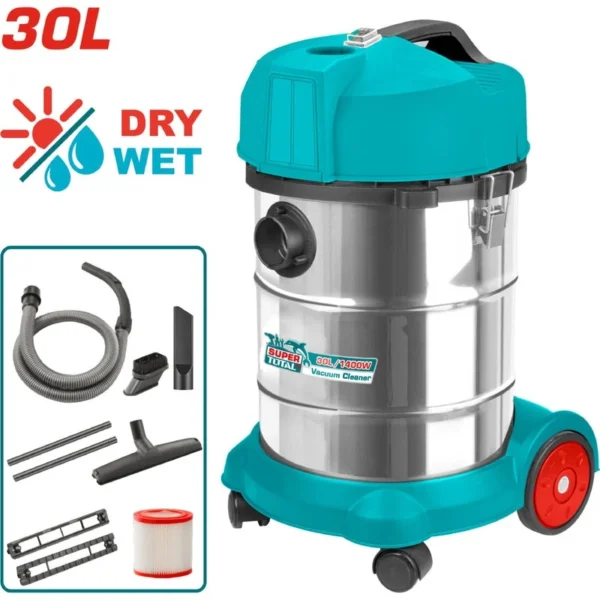 ASPIRADORA Y SOPLADORA PARA HUMEDO Y SECO 30L 1400W INCLUYE ACCESORIOS INDUSTRIAL SUPER TOTAL (UTVC14301)