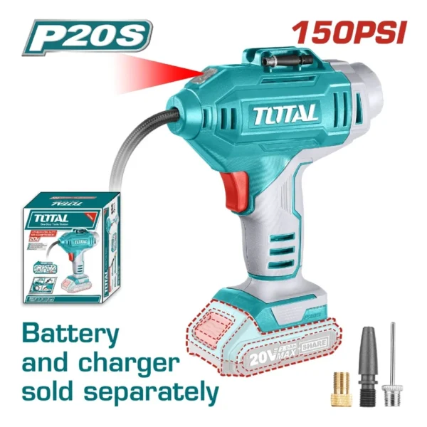 COMPRESOR MINI INALAMBRICO 20V 150PSI PARA CARRO BATERIA Y CARGADOR NO INCLUIDO SUPER TOTAL (TACLI2018)