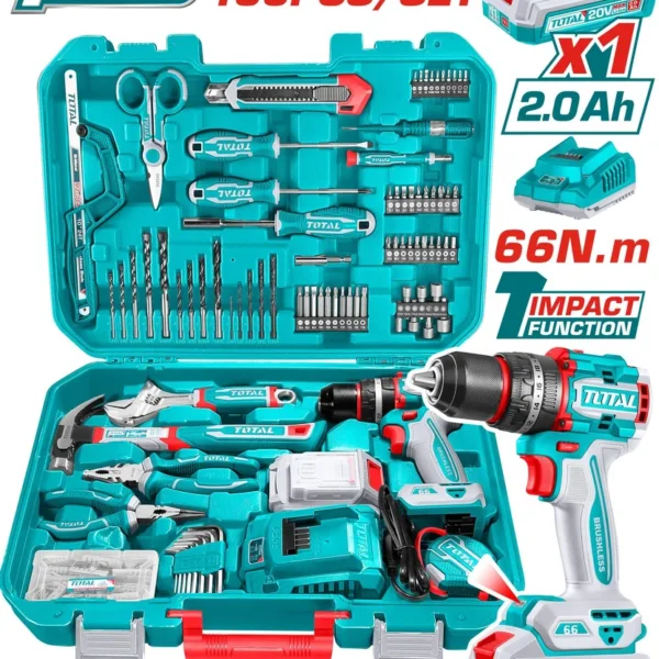 TALADRO INALAMBRICO 1/2 20V 66NM + BATERIA 20V + KIT DE HERRAMIENTAS 165 PZS TOTAL (UTHKTHP11652)
