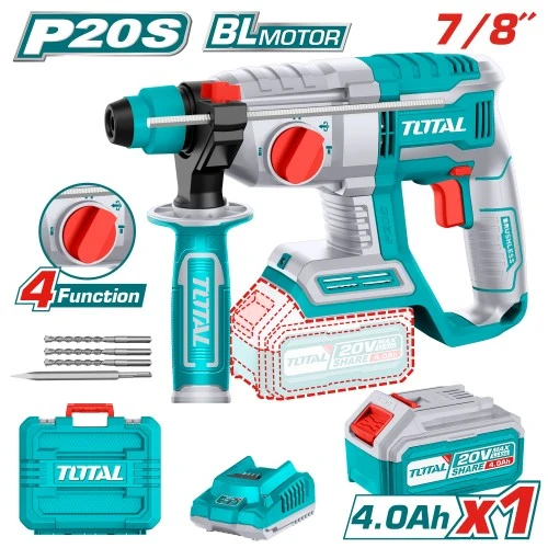 TALADRO ROTOMARTILLO 7/8" 20V SDS PLUS 2.0 JULES INCLUYE 1 BATERIA,1 CARGADOR Y 4 ACCESORIOS INDUSTRIAL SUPER TOTAL (UTRHLI202081)