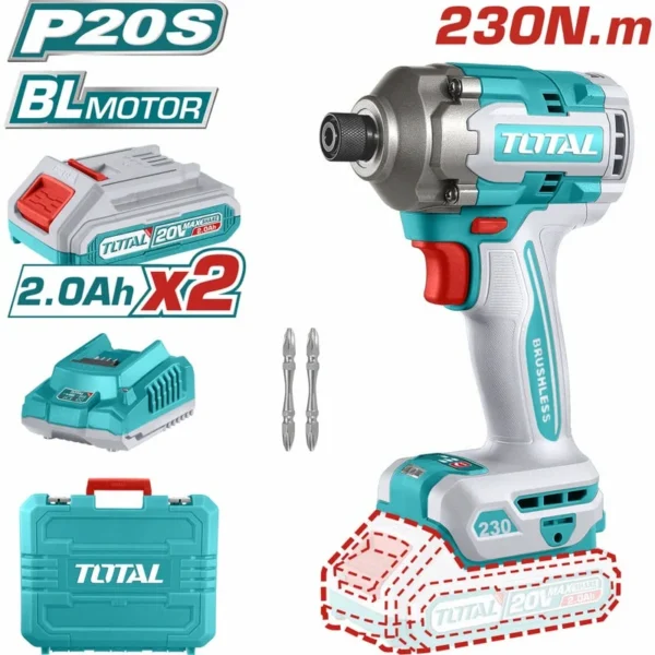 ATORNILLADOR DE IMPACTO INALAMBRICO 1/4 20V 230NM INCLUYE 2 BATERIAS, 2 PUNTA TALADRO INDUSTRIA SUPER TOTAL (UTIRLI2023)