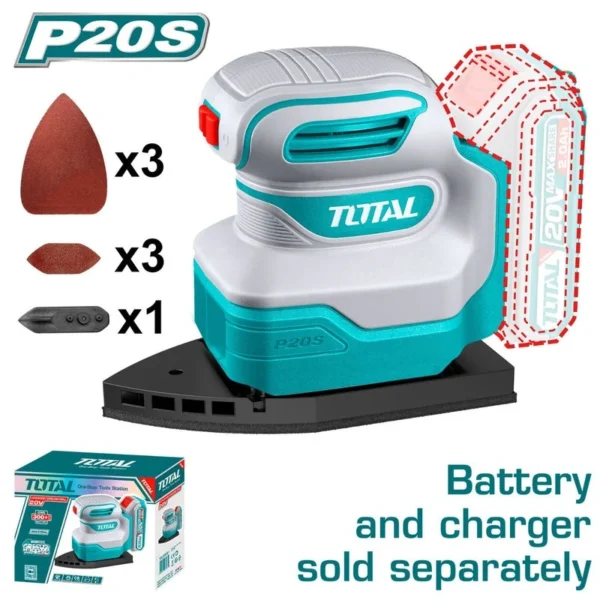 LIJADORA DE PALMA ORBITAL ROTATIVA INALAMBRICA 20V 12000 RPM INCLUYE 9 LIJAS INDUSTRIAL SUPER TOTAL (TPSLI2014)