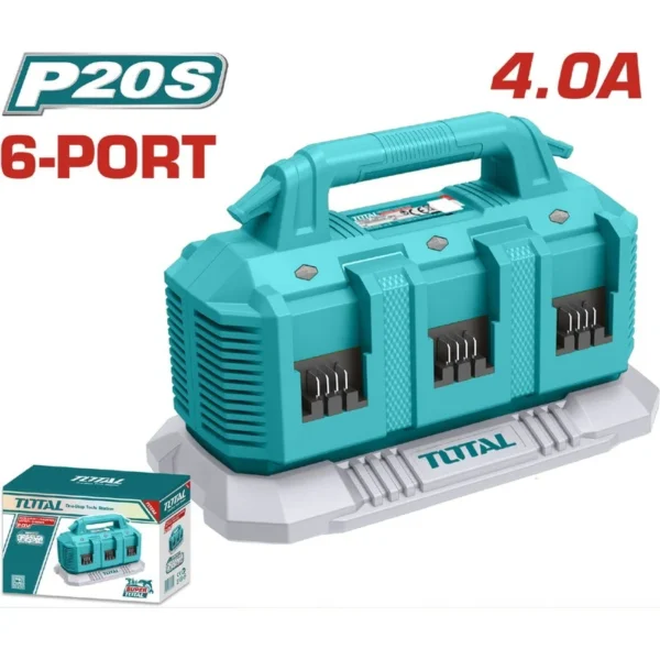 CARGADOR INTELIGENTE DE 6 PUERTOS PARA BATERIAS 20V INDUSTRIAL SUPER TOTAL (UTFCLI2064)