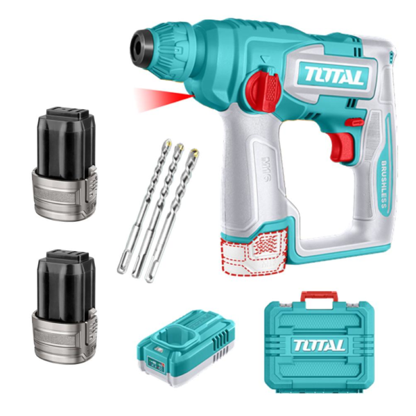 TALADRO INALAMBRICO ROTOMARTILLO SDS PLUS 11/16" 16V + 3 BROCAS INCLUYE 2 BATERIAS (2.0AH) Y 1 CARGADOR INDUSTRIAL SUPER TOTAL (UTRHLI16168)