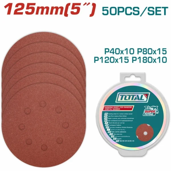 JUEGO DE HOJAS DE LIJA X 50 PIEZAS 5" PARA LIJADORA ORBITAL TOTAL (TAC7312511)