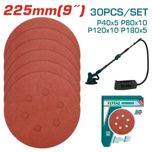 JUEGO DE HOJAS DE LIJA X 30 PIEZAS 9" PARA LIJADORA DE PARED SUPER TOTAL (TAC225030)
