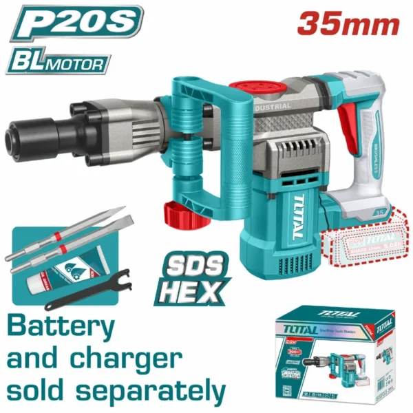 DEMOLEDOR SDS HEX INALAMBRICO 20V 16J INCLUYE ACCESORIOS BATERIA Y CARGADOR SE VENDEN POR SEPARADO INDUSTRIAL SUPER TOTAL (TDBLI20358)