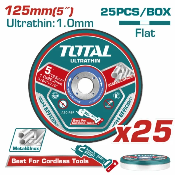 DISCO CORTE METAL/ACERO INOXIDABLE 5" (PQT POR 25 UNDS)TOTAL (TAC21012525)