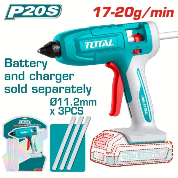 PISTOLA SILICONA 20V INCLUYE 3 BARRAS BATERIA Y CARGADOR SE VENDEN POR SEPARADO SUPER TOTAL (TGGLI2003)