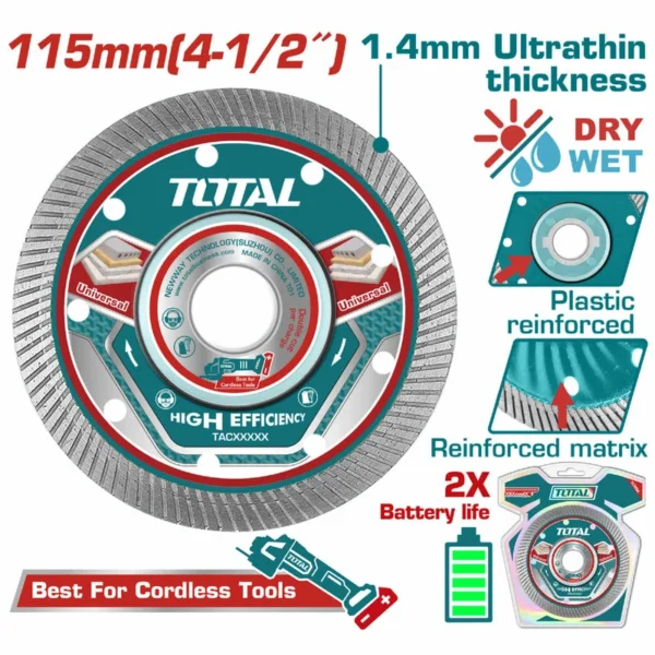 DISCO DIAMANTADO CONTINUO 4 1/2" CORTE BALDOSA,MARMOL, CERAMICA INDUSTRIAL SUPER TOTAL (TAC2151151)