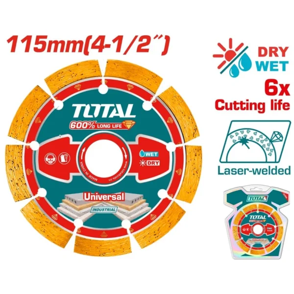 DISCO DIAMANTADO SEGMENTADO 4 1/2" UNIVERSAL CORTE EN SECO Y HUMEDO INDUSTRIAL SUPER TOTAL (TAC2171151)