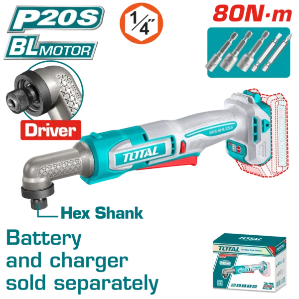 ATORNILLADOR DE IMPACTO DE ANGULO 1/4" 20V 80NM INCLUYE ACCESORIOS BATERIA Y CARGADOR SE VENDEN POR SEPARADO INDUSTRIAL SUPER TOTAL (TAIRLI2081)