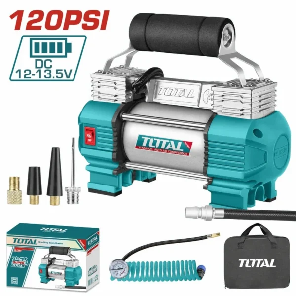 COMPRESOR MINI 20V 120 PSI 8.27BAR INCLUYE 4 ADAPTADORES PARA CARRO BATERIA Y CARGADOR SE VENDEN POR SEPARADO INDUSTRIAL SUPER TOTAL (TACLI2026)