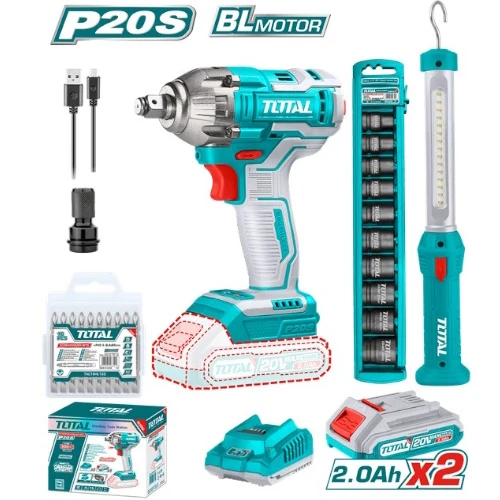 PISTOLA IMPACTO INALAMBRICA 1/2 20V 300 NM INCLUYE 2 BATERIAS 1 CARGADOR 1 LAMPARA DE TRABAJO 1 ADAPTADOR Y 10 PUNTAS TALADRO TOTAL (UTOSLI231004)