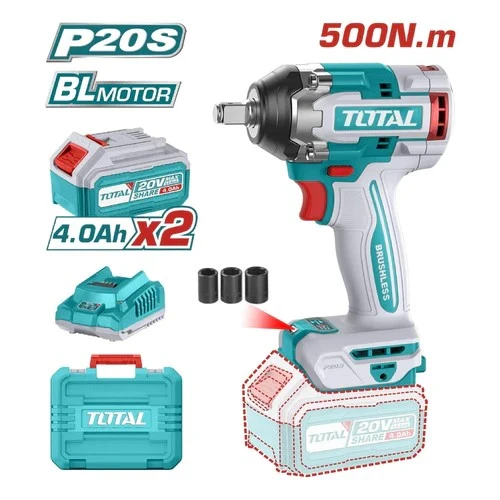 PISTOLA IMPACTO INALAMBRICA 1/2 20V 500 NM INCLUYE 2 BATERIAS 1 CARGADOR SUPER TOTAL (UTIWLI2050)