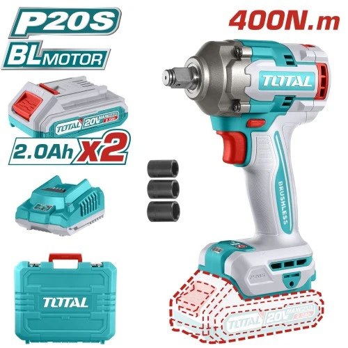 PISTOLA IMPACTO INALAMBRICA 1/2 20V 400 NM INCLUYE 2 BATERIAS 1 CARGADOR Y 3 COPAS 17,19,21 MM INDUSTRIAL TOTAL (UTIWLI2040)