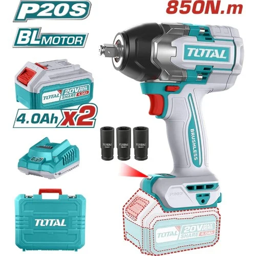 PISTOLA IMPACTO INALAMBRICA 1/2" 20V 850NM INCLUYE 2 BATERIAS 1 CARGADOR INDUSTRIAL SUPER TOTAL (UTIWLI2085)