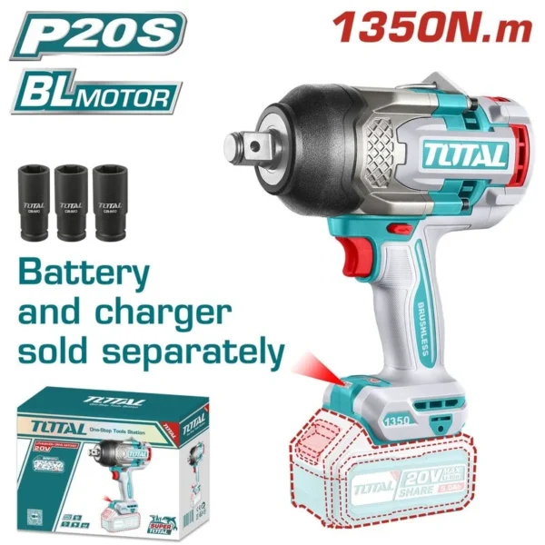 PISTOLA IMPACTO INALAMBRICA 3/4 20V 1350NM INCLUYE 3 COPAS 27,30,32 MM, CARGADOR Y BATERIA SE VENDEN POR SEPARADO INDUSTRIAL SUPER TOTAL (TIWLI201351)