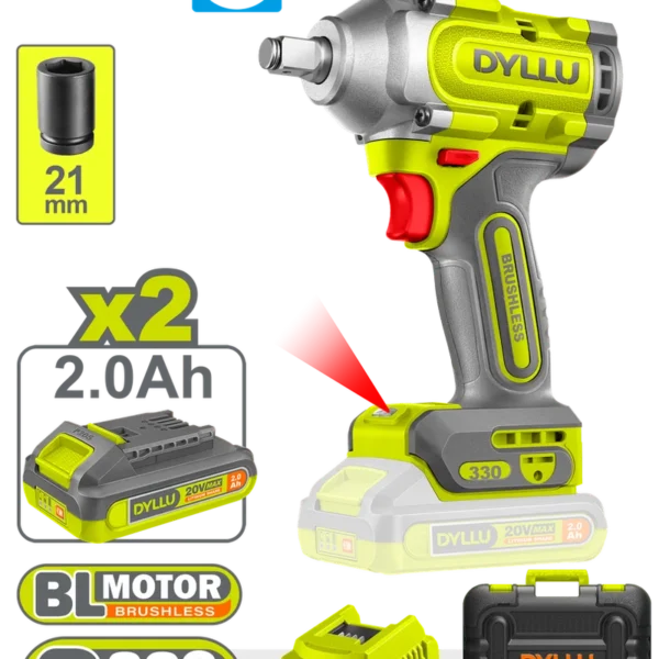 PISTOLA IMPACTO INALAMBRICA 1/2 20V 330NM INCLUYE 2 BATERIAS 2.0AH 1 CARGADOR DYLLU (UDTCD1B33)