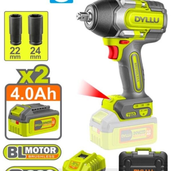 PISTOLA IMPACTO INALAMBRICA 1/2 20V 780NM INCLUYE 2 BATERIAS 4.0AH 1 CARGADOR Y ACCESORIOS DYLLU (UDTCD1B785)